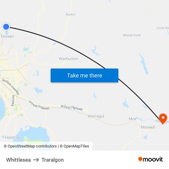 Whittlesea to Traralgon map