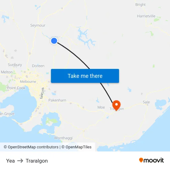 Yea to Traralgon map