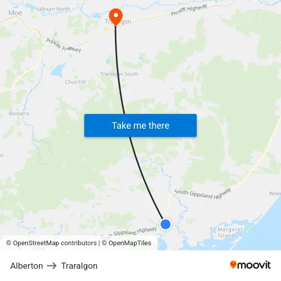Alberton to Traralgon map