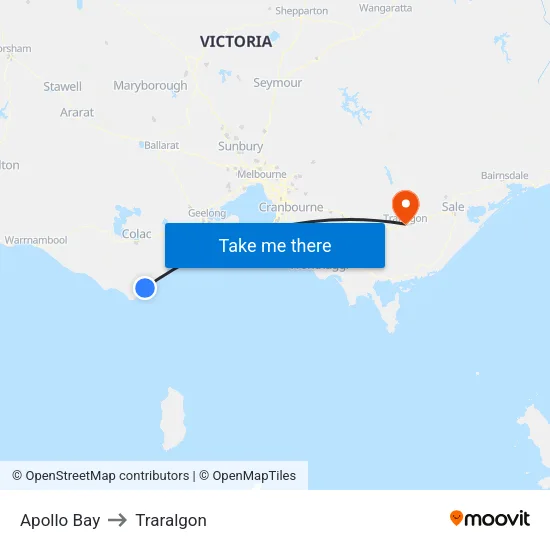 Apollo Bay to Traralgon map