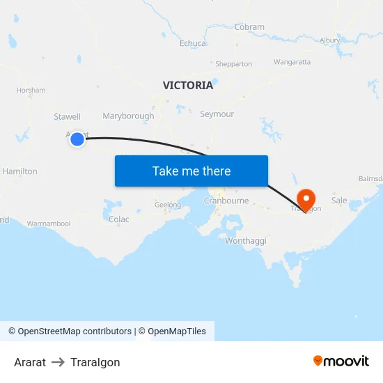 Ararat to Traralgon map