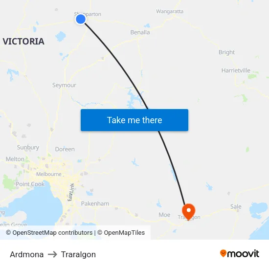 Ardmona to Traralgon map