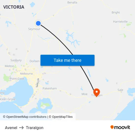 Avenel to Traralgon map