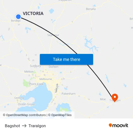 Bagshot to Traralgon map
