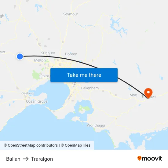 Ballan to Traralgon map