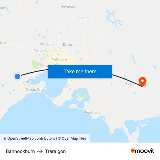 Bannockburn to Traralgon map