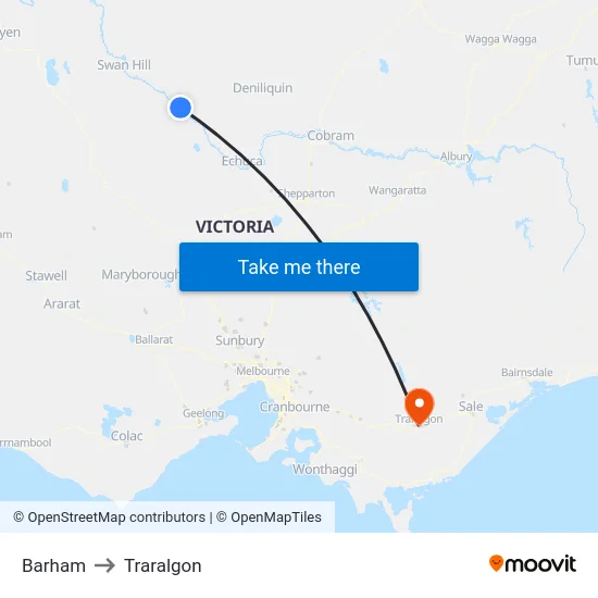 Barham to Traralgon map