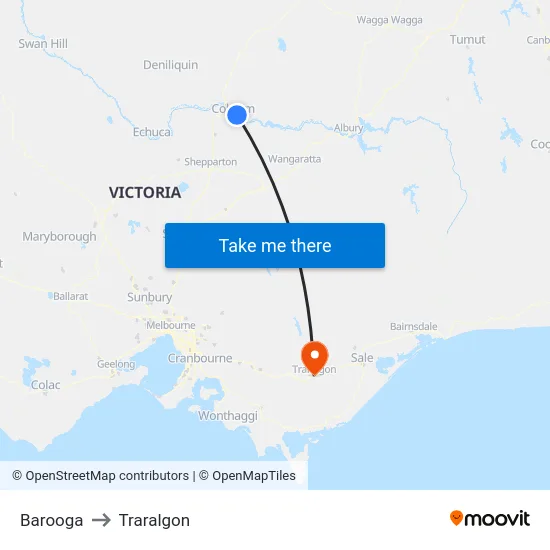 Barooga to Traralgon map
