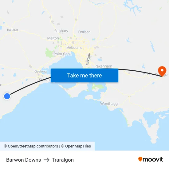 Barwon Downs to Traralgon map