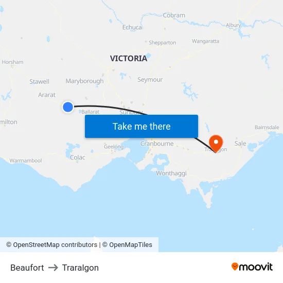 Beaufort to Traralgon map