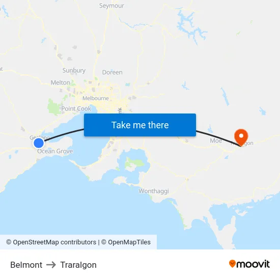 Belmont to Traralgon map