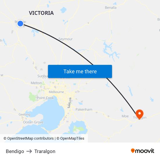 Bendigo to Traralgon map