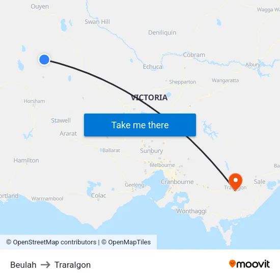 Beulah to Traralgon map