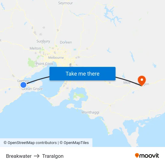 Breakwater to Traralgon map