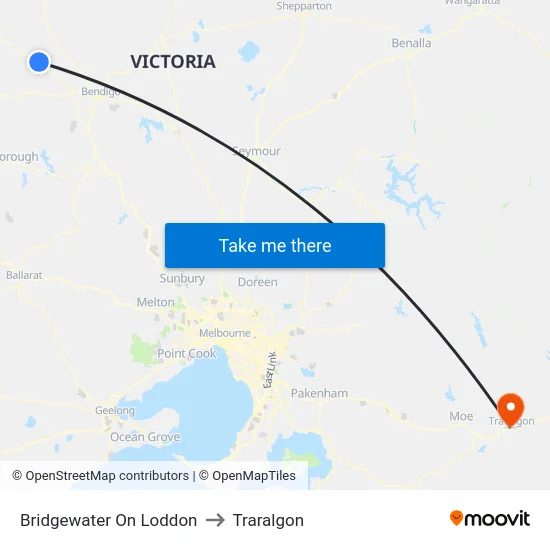Bridgewater On Loddon to Traralgon map