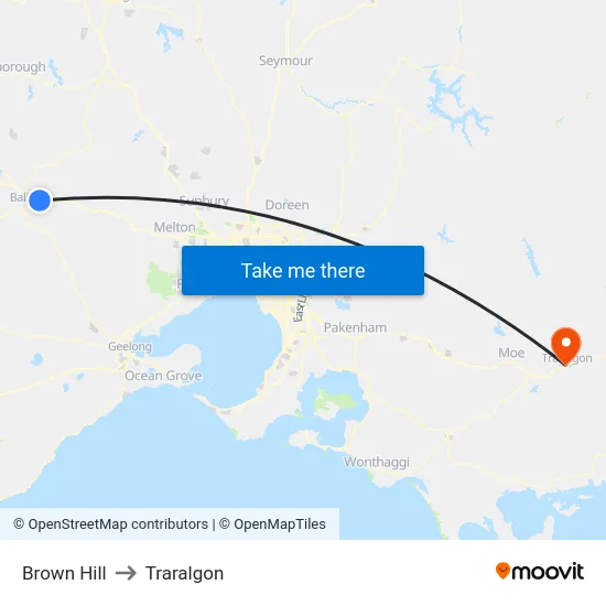 Brown Hill to Traralgon map