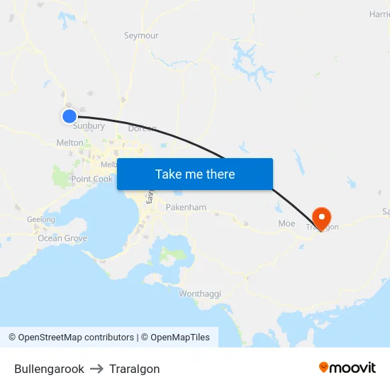 Bullengarook to Traralgon map