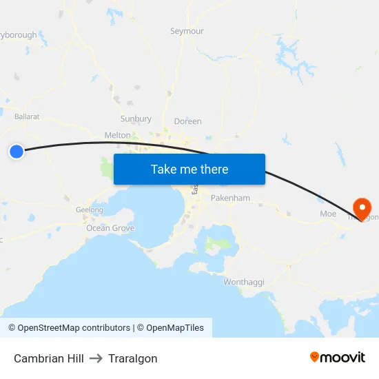 Cambrian Hill to Traralgon map