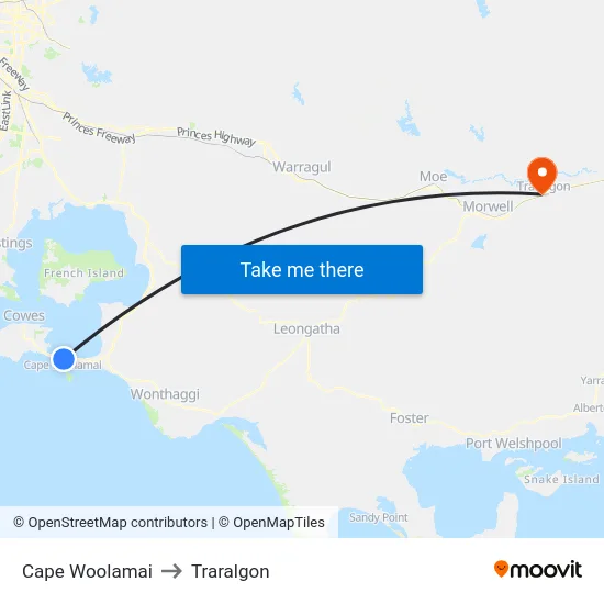 Cape Woolamai to Traralgon map