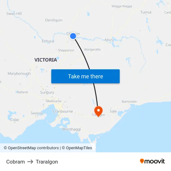 Cobram to Traralgon map