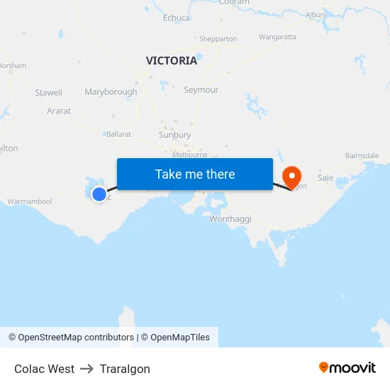 Colac West to Traralgon map