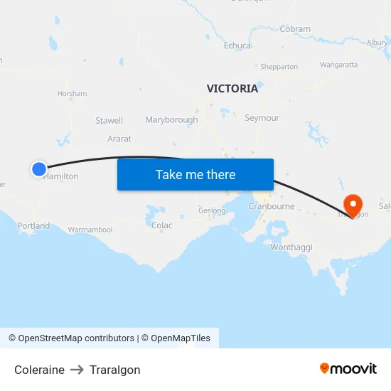 Coleraine to Traralgon map