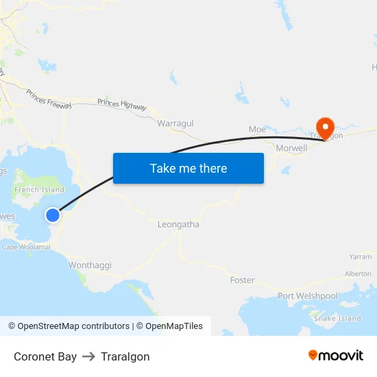 Coronet Bay to Traralgon map