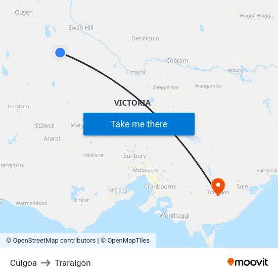 Culgoa to Traralgon map