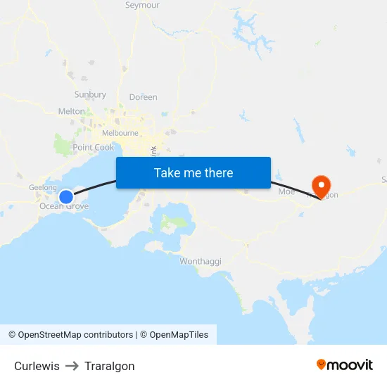 Curlewis to Traralgon map