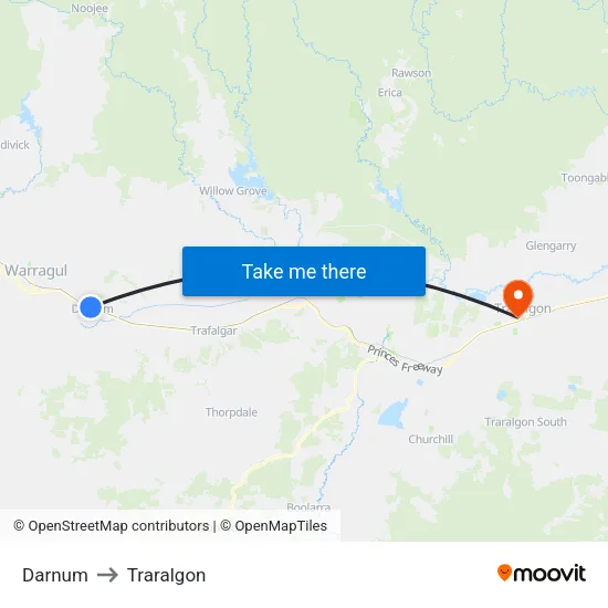 Darnum to Traralgon map