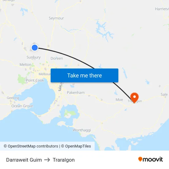 Darraweit Guim to Traralgon map