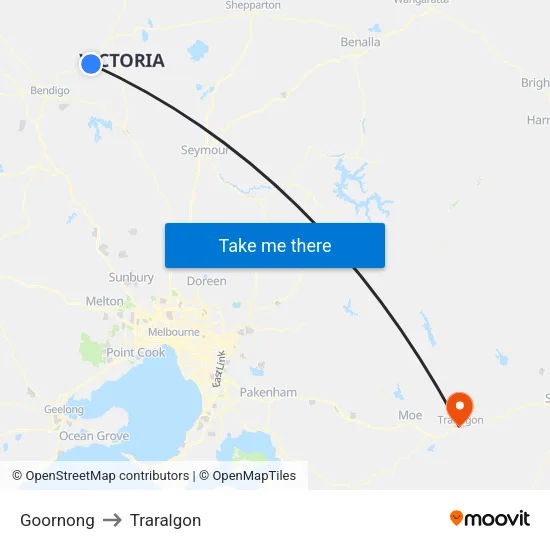 Goornong to Traralgon map