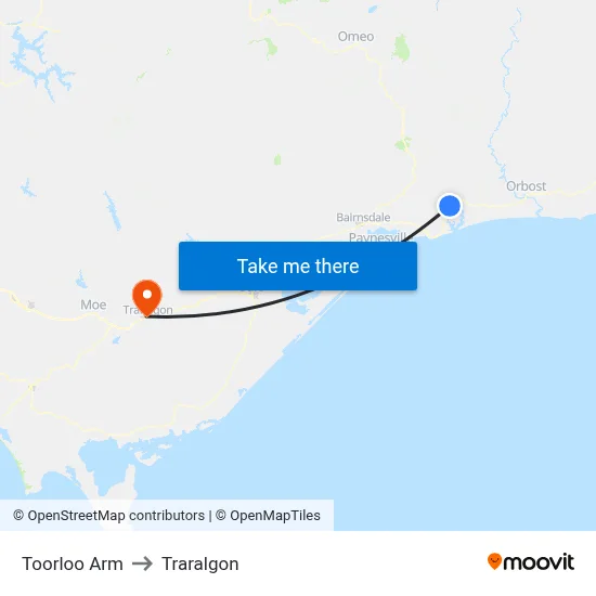 Toorloo Arm to Traralgon map
