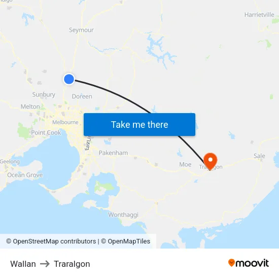 Wallan to Traralgon map