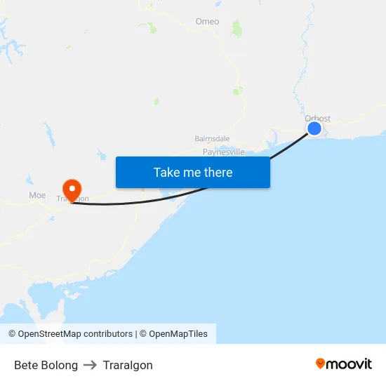 Bete Bolong to Traralgon map