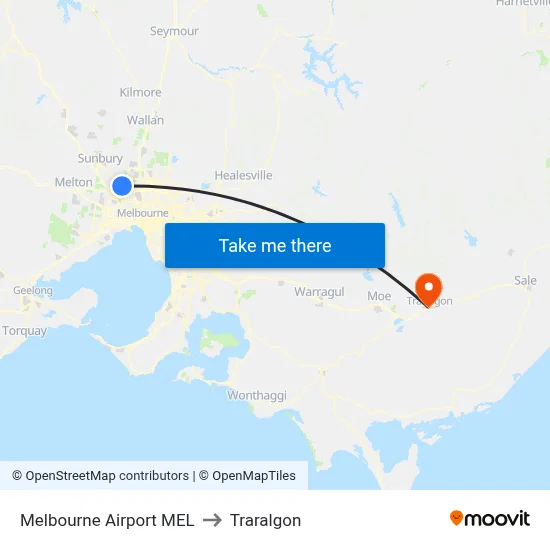 Melbourne Airport MEL to Traralgon map