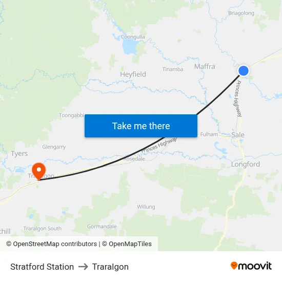 Stratford Station to Traralgon map
