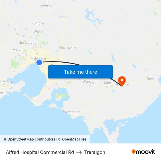 Alfred Hospital Commercial Rd to Traralgon map