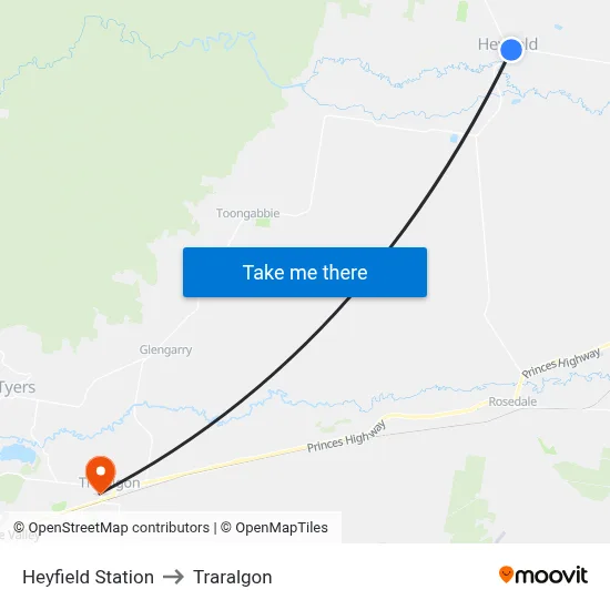 Heyfield Station to Traralgon map