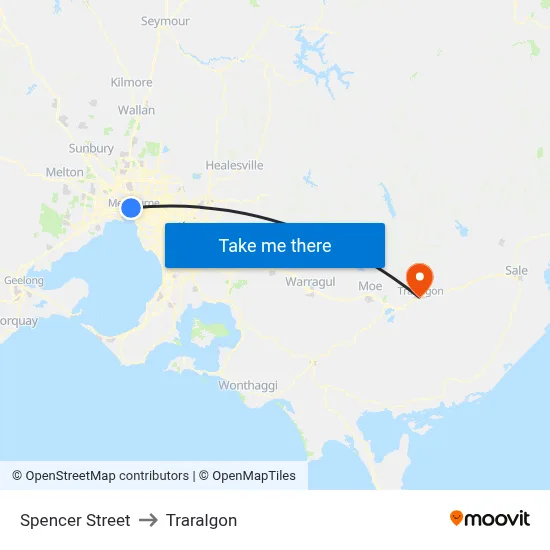 Spencer Street to Traralgon map