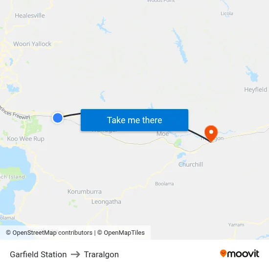 Garfield Station to Traralgon map