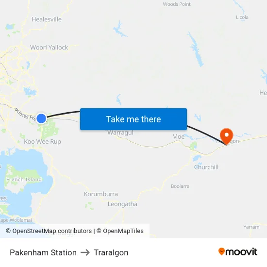 Pakenham Station to Traralgon map