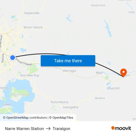 Narre Warren Station to Traralgon map