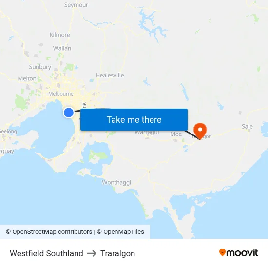 Westfield Southland to Traralgon map