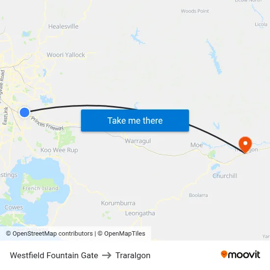Westfield Fountain Gate to Traralgon map