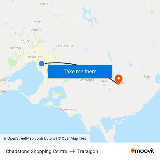 Chadstone Shopping Centre to Traralgon map