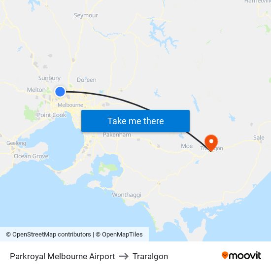 Parkroyal Melbourne Airport to Traralgon map