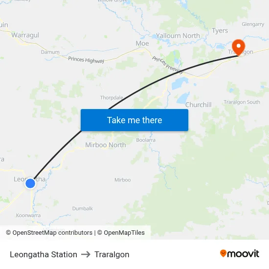 Leongatha Station to Traralgon map