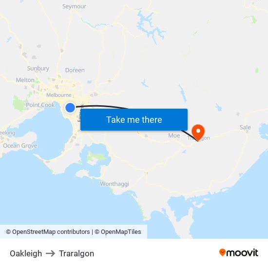 Oakleigh to Traralgon map