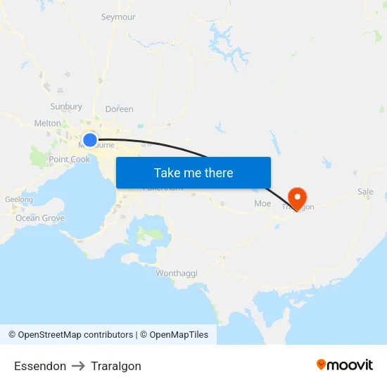 Essendon to Traralgon map